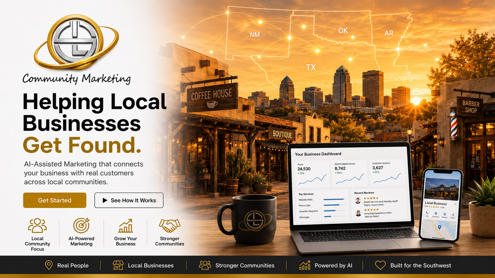 Sherman Texas local business page with featured ads, coupons, restaurants, services, and city updates